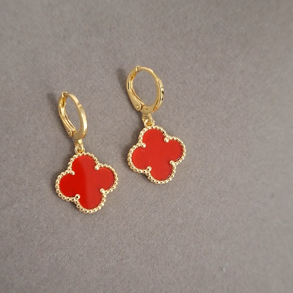Red Enamel clover dangle earrings